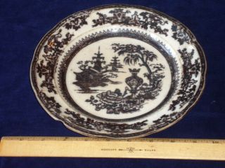 Antique M.  T.  & Co " Delhi " Pattern Black Mulberry Plate - C1850 - 8.  5 " Diameter