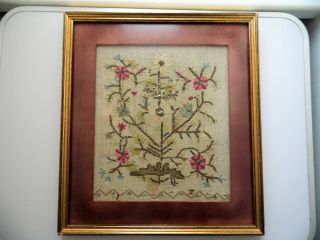 Antique Needlework Embroided Flower Design Tapestry Framed Picture