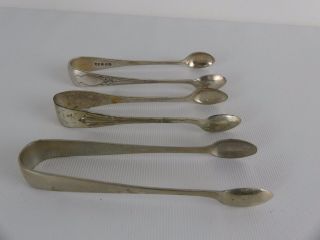 (ref165dv 5) Set Of 3 Vintage Silver Plated Sugar Tongs Nips