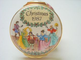 Porcelain Halcyon Enamels Trinket Pill Box - Christmas 1987