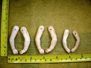 6 X Excavated Vintage Bisque Doll Arm With Hole For Wire 1.  7 - 2.  2 " Age 1890 12410
