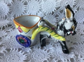 Ceramic Pulling Cart Made In Japan Donkey Figurative Planter Vintage 1