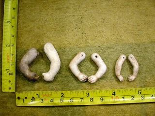 6 X Excavated Vintage Bisque Doll Arm With Hole For Wire 1.  1 - 1.  5 " Age 1890 12409