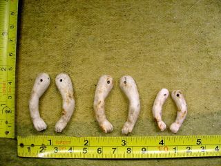 6 X Excavated Vintage Bisque Doll Arm With Hole For Wire 1.  2 - 1.  6 " Age 1890 12446