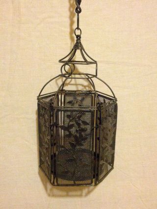 Vintage Metal Hanging Lantern Candle Holder 12 " H Black
