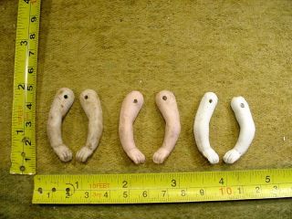 6 X Excavated Vintage Bisque Doll Arm With Hole For Wire 1.  5 - 1.  6 " Age 1890 12288