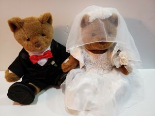 Vtg.  Build - A - Bear Bride & Groom Wedding Bear Stuffed W/ Hugs & Good Wishes