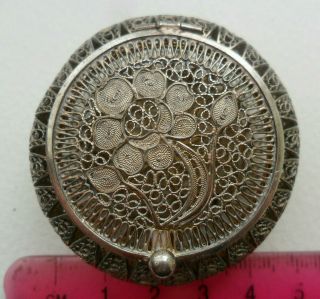 Vintage Antique Silver Filigree Trinket Jewellery Box Floral Design