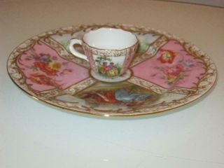 Stunning Antique Dresden Porcelain Miniature Cup & Plate