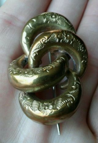 Antique Victorian Jewelery Eternal Love Knot Pinchbeck Brooch Pin Gold Plated