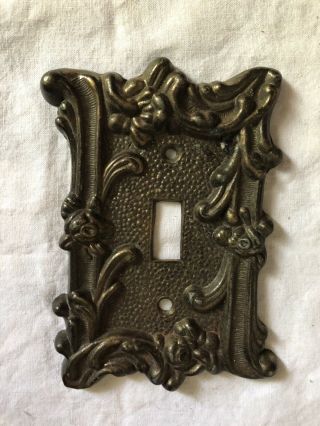 Vintage Light Switch Cover Plate Heavy Cast Metal Bronze Floral Ornate (1)