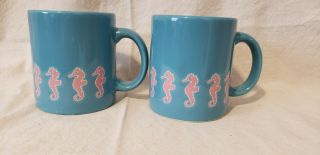 Set Of 2 Waechtersbach Pottery Coffee Mugs With Pink Sea Horse Design Spain