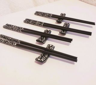 Antique Porcelain Chopsticks Glass Hashi Okis Black White Painted Chop Sticks