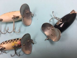 3 Vintage Fred Arbogast JITTERBUG Fishing Lures Coach Dog Frog Black Unknown Age 4