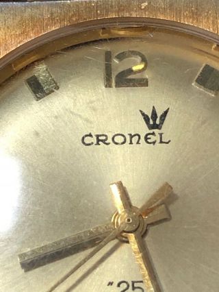 Vintage Cronel 25 Swiss watch Model 8800 Gold Tone Brown leather strap 4