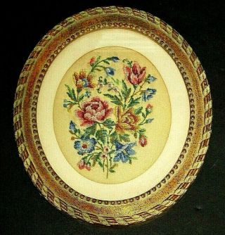 Vintage Framed W/glass Embroidery Floral Design On Silk