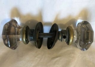 Antique Glass And Brass Door Knobs With Spindle & Plate Trim Piece