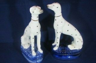 Vtg Pair Staffordshire Style Dalmatians Dogs Ceramic Porcelain Figurines