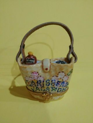 Vintage Limoges Trinket Box Caribbean Beach Bag Artoria Dubarry Peint Mein