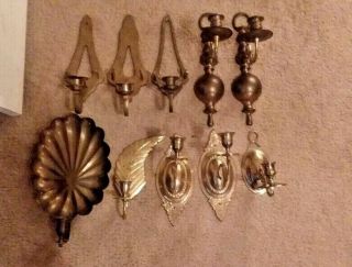 10 - Vintage Brass Wall Sconces,  Candle Holders.