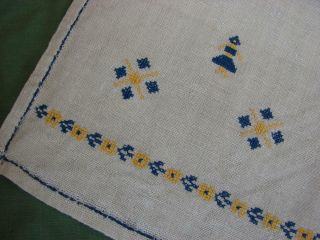 Antique Homespun Linen Table Mat,  Runner Lovely Hand Embroidery 26in X 12in