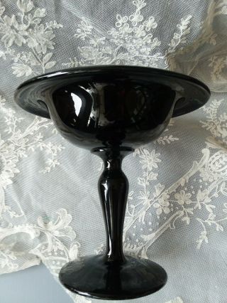 Vintage Black Glass Pedestal Compote