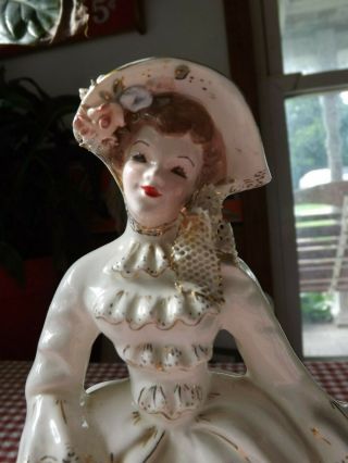 Vintage Florence Ceramics Pasadena Ca,  Charmaine 8.  1/2 Figurines In White & Gold