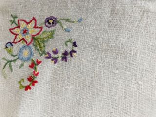 Vintage Hand Embroidered White Linen Tea Tray Cloth