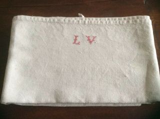 Vintage French Very Large Handwoven Monogrammed Torchon