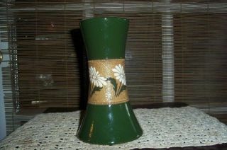 Antique Art Pottery Vase Carlton Ware Green W/enameled Daisy Flowers Circa 1920s