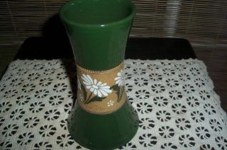 Antique Art Pottery Vase CARLTON WARE Green w/Enameled Daisy Flowers Circa 1920s 3