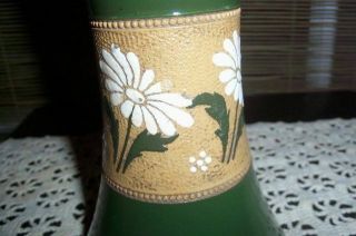 Antique Art Pottery Vase CARLTON WARE Green w/Enameled Daisy Flowers Circa 1920s 4