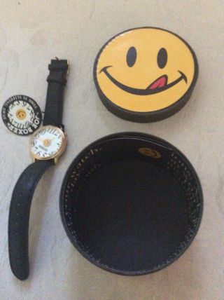 Vintage 1995 Joe Boxer Rotating Smiley Face Wrist Watch And Tag