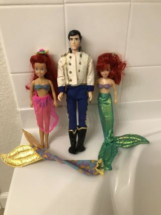 Vintage 1991 2 Ariel Dolls & Prince Eric - Tyco - From Disney’s Little Mermaid