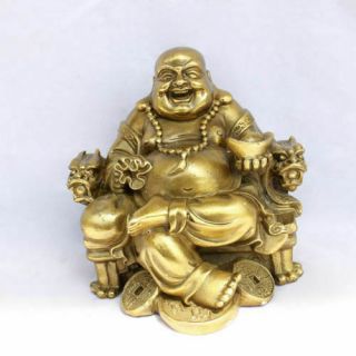 Pure Copper Sit Chair Maitreya Furnishing Articles Laughing Buddha Statue