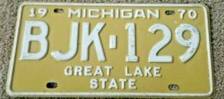 1) Vintage Antique 1970 Michigan License Plate Bjk - 129 - Great Lake State