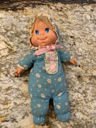Vintage 1970 Mattel Baby Beans Blue Pajamas Doll - 60 - Talks