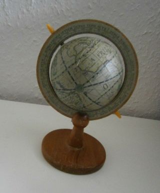 Vintage Small Old World? Globe In English 7 1/2 " Tall Small Wood Base