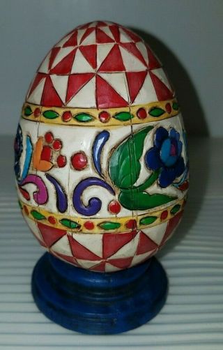 Jim Shore Egg With Base Red And White With Multi Color Flowers 4001859 2004
