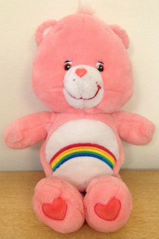 Care Bears Cheer Bear 2002 Pink Rainbow 14” Plush Stuffed Animal Toy Euc