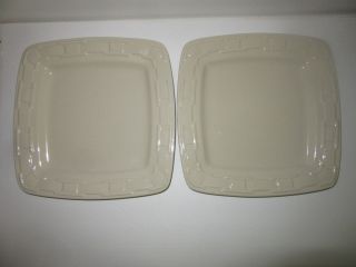 Longaberger Woven Traditions Pottery Set Of 2 Square 11 " Ivory Dinner Plate