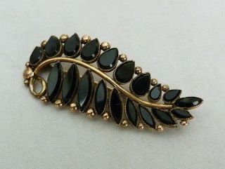 2 " Long Antique Vintage Victorian Black Onyx Mourning Stylized Leaf Pin