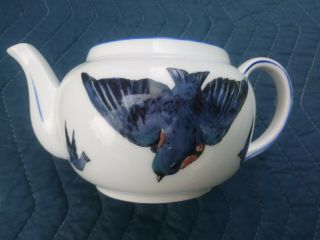 Antique Blue Bird Victoria Austria Tea Pot No Lid Hand Painted Porcelain