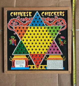 Antique Chinese Checker Board With Wooden Frame Transogram Company Wall Art