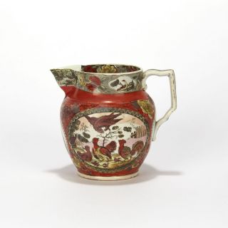 Antique Staffordshire Pottery Jug With Birds C.  1820