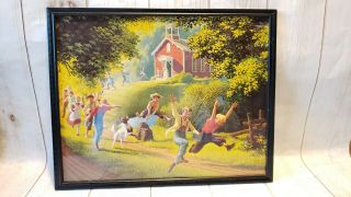 Vintage " School’s Out " By Detlefsen Lithograph Framed Print 11 " X14 "