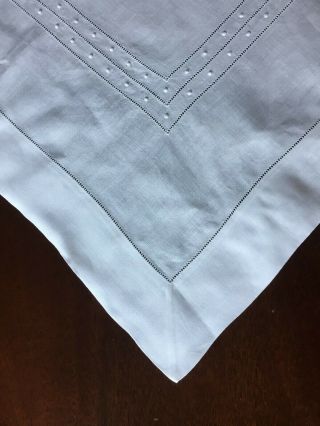 Vintage Fine Linen White Tablecloth Hand Worked Drawn Thread 44 Ins Square