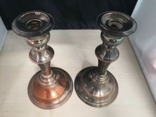 2 Vintage/Antique Silver Plate On Copper Candlestick Holders 20cm 14B 3