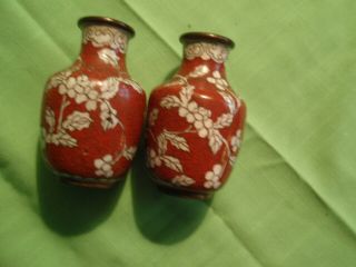 VINTAGE ANTIQUE CLOISONNE SMALL VASES BROWN AND WHITE 5