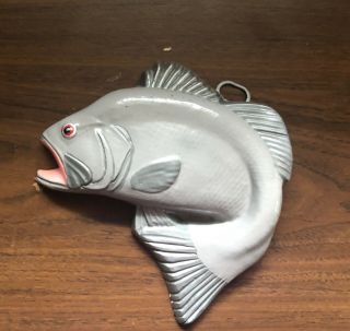 Two Ceramic Grey Fish Homemade 12”x12”and 7” X7” Wall Decor Hanging